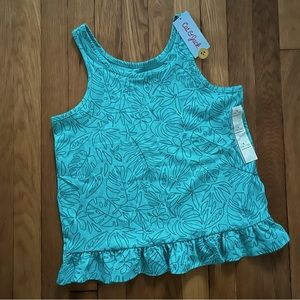 Cat & Jack Girls Size Large 10/12 teal leaf outline print tank top